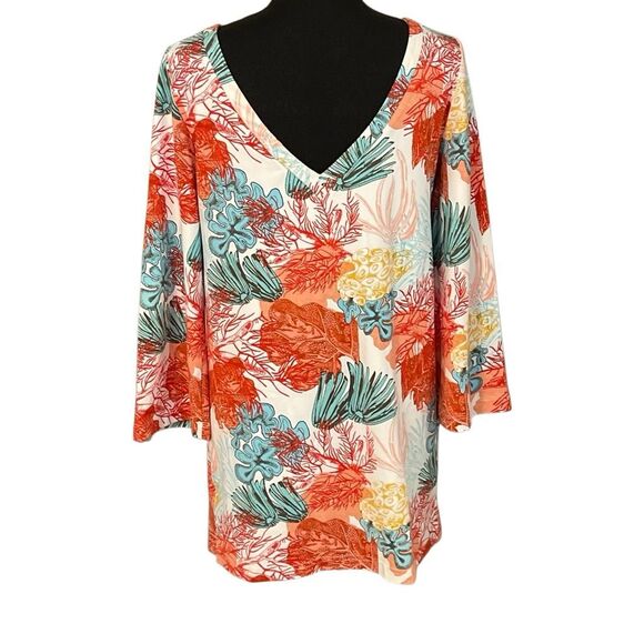 Persifor Women’s L/S Brie Dress with Dandelion Coral Reef Print - Picture 2 of 12